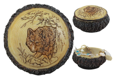 Ebros Rustic Faux Wood Alpha Wolf Jewelry Box Figurine 4" Diameter - Image 3