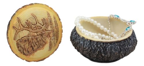 Ebros Rustic Faux Wood Wild Bull Moose Round Jewelry Box Figurine 4" Diameter - Image 5