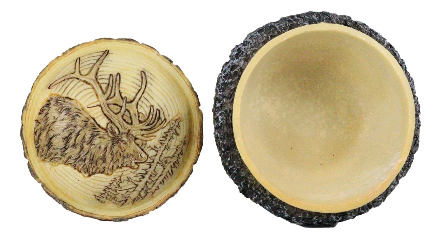 Ebros Rustic Faux Wood Wild Bull Moose Round Jewelry Box Figurine 4" Diameter - Image 7