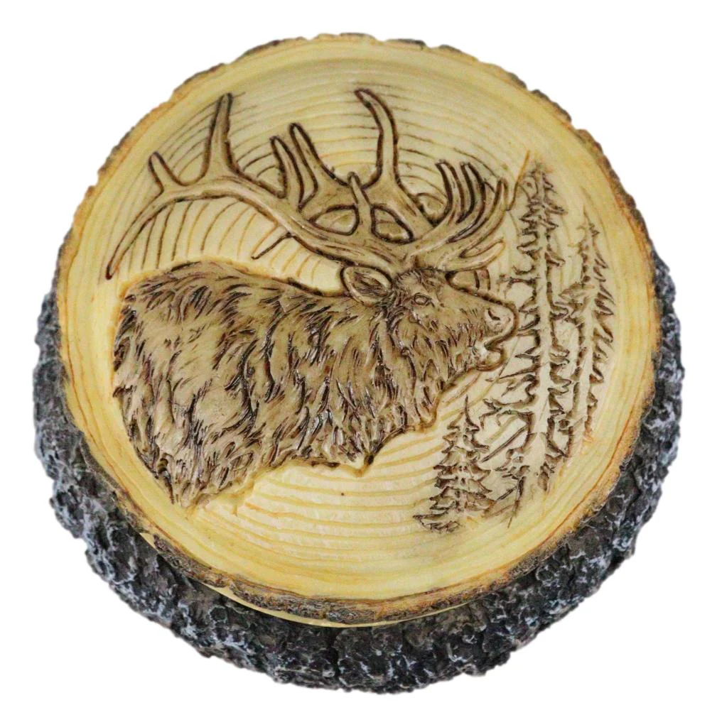 Ebros Rustic Faux Wood Wild Bull Moose Round Jewelry Box Figurine 4" Diameter - Image 8