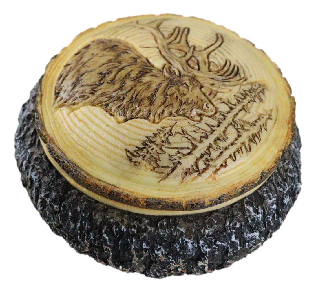 Ebros Rustic Faux Wood Wild Bull Moose Round Jewelry Box Figurine 4" Diameter - Image 9