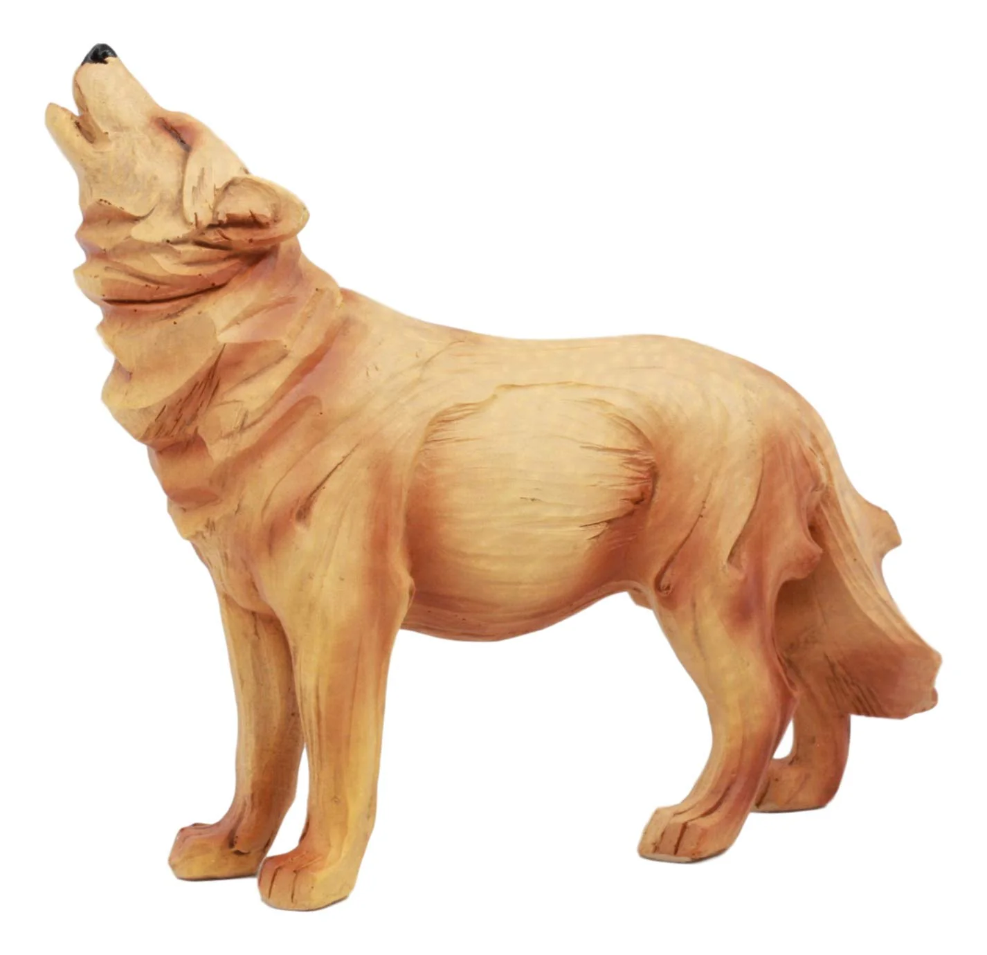 Ebros Rustic Faux Wood Resin Forest Full Moon Howling Gray Wolf Figurine Decor Statue - Image 3
