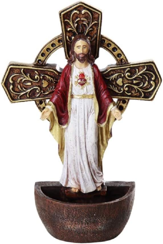 The Sacred Heart of Jesus Holy Water Font Religious Sacrament Wall Decor 6.75 inches - Image 2