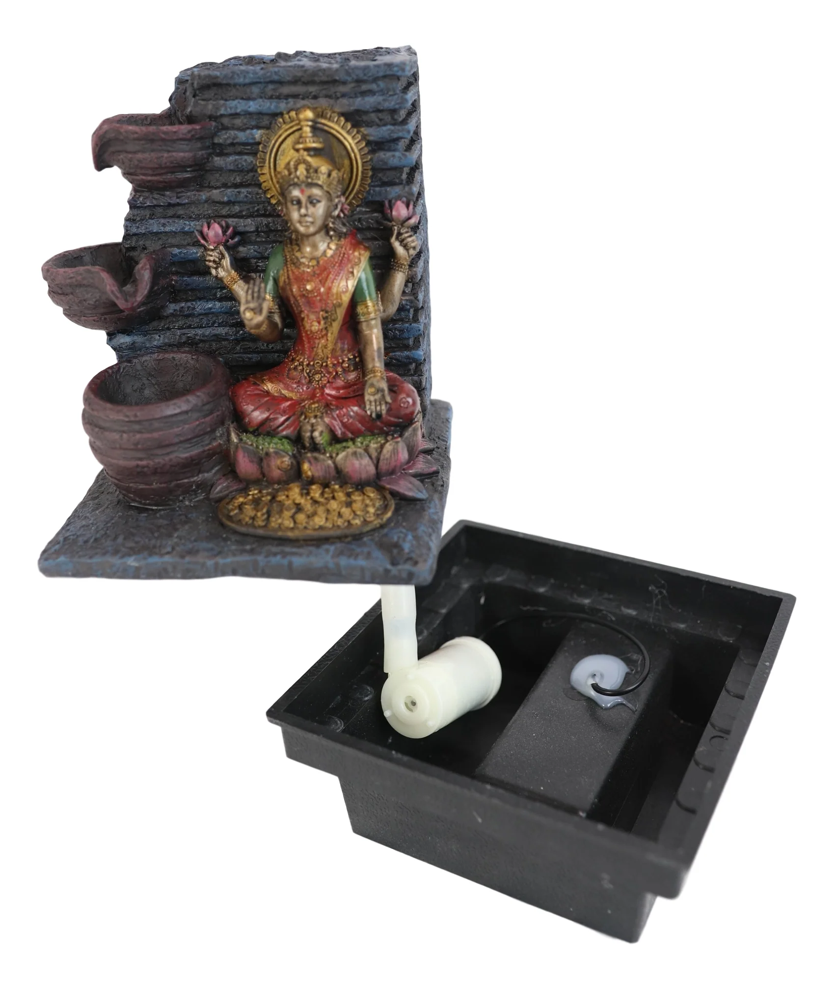 Ebros Sacred Hindu Goddess Lakshmi Flowing Water Fountain Resin Home Decor - Image 3