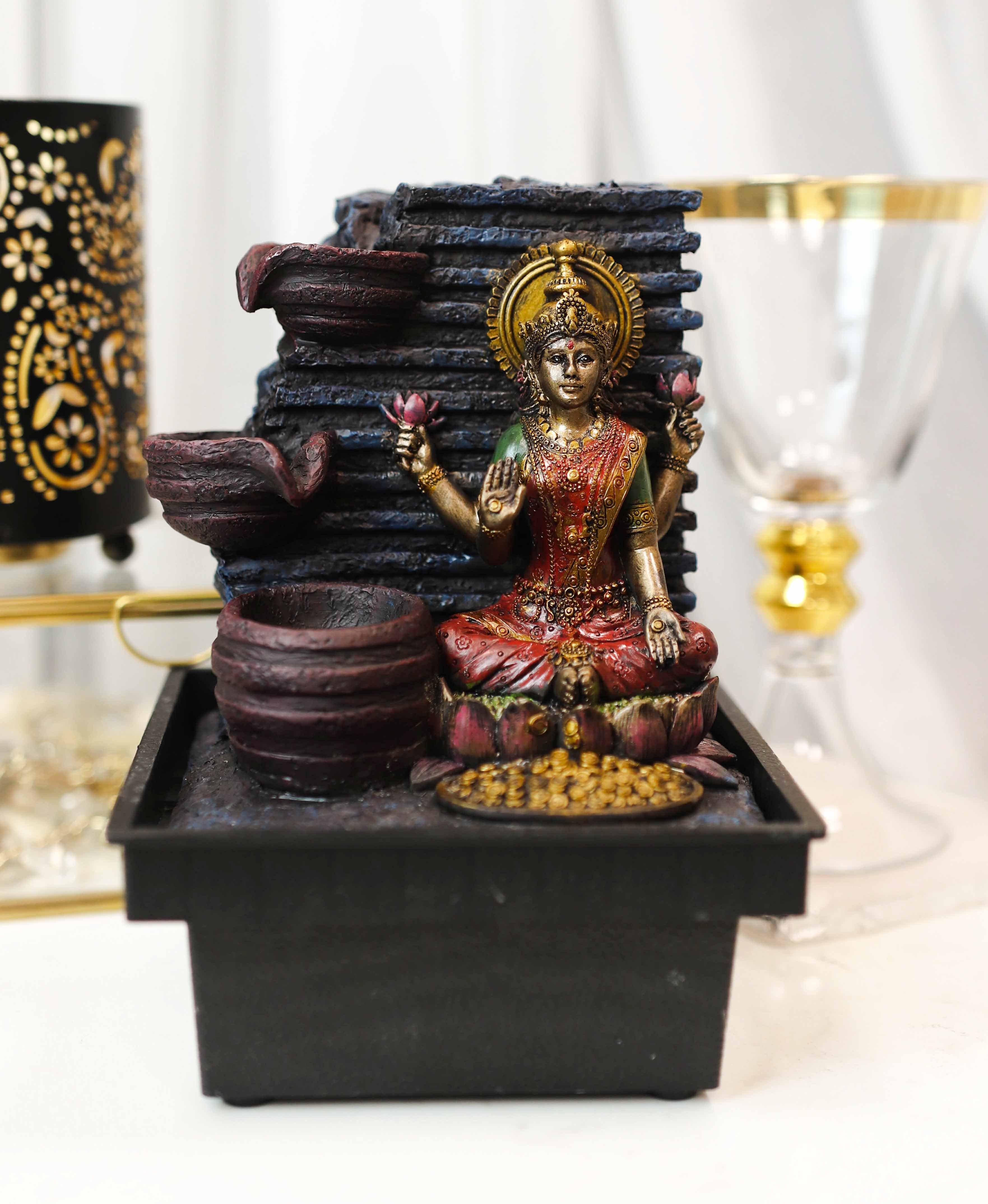 Ebros Sacred Hindu Goddess Lakshmi Flowing Water Fountain Resin Home Decor - Image 7
