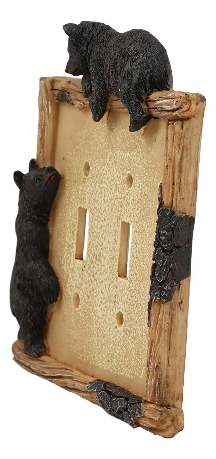 Ebros Set of 6 Black Bear By Twigs Wall Light Cover Plate Double Toggle Switch - Image 3