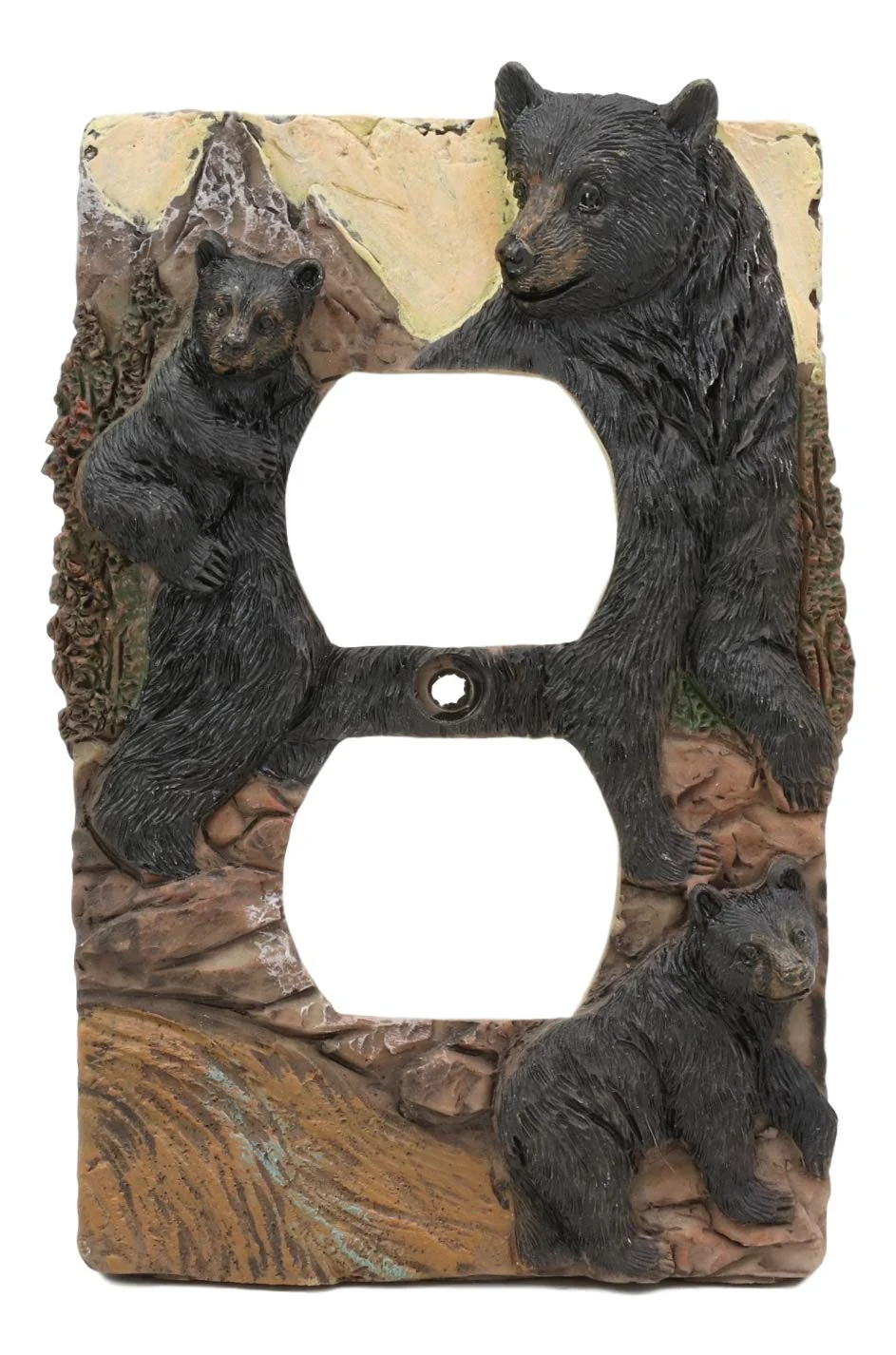Ebros Set of 2 Novelty Woodland Rustic Forest Black Bear Mother And Cubs Family Wall Electrical Cover Plate 3D Hand Painted Resin Western Bears Home Decor Accessory (Double Receptacle Outlet) - Image 6
