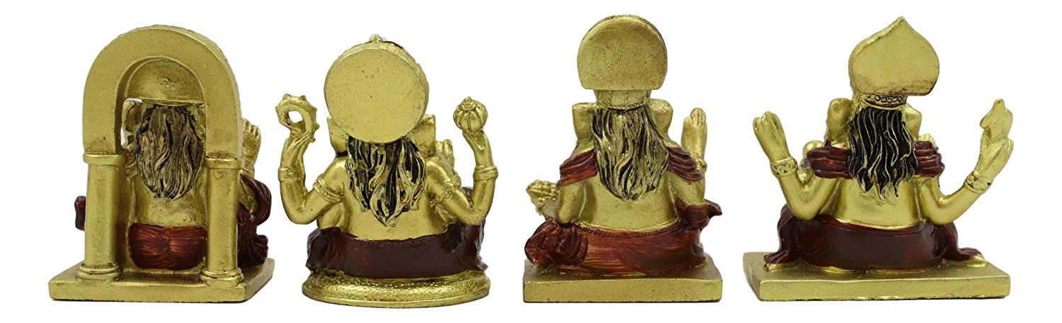 Ebros Set Of 4 Miniature Hindu God Of Success Lord Ganesha Sitting On Throne Figurines - Image 2
