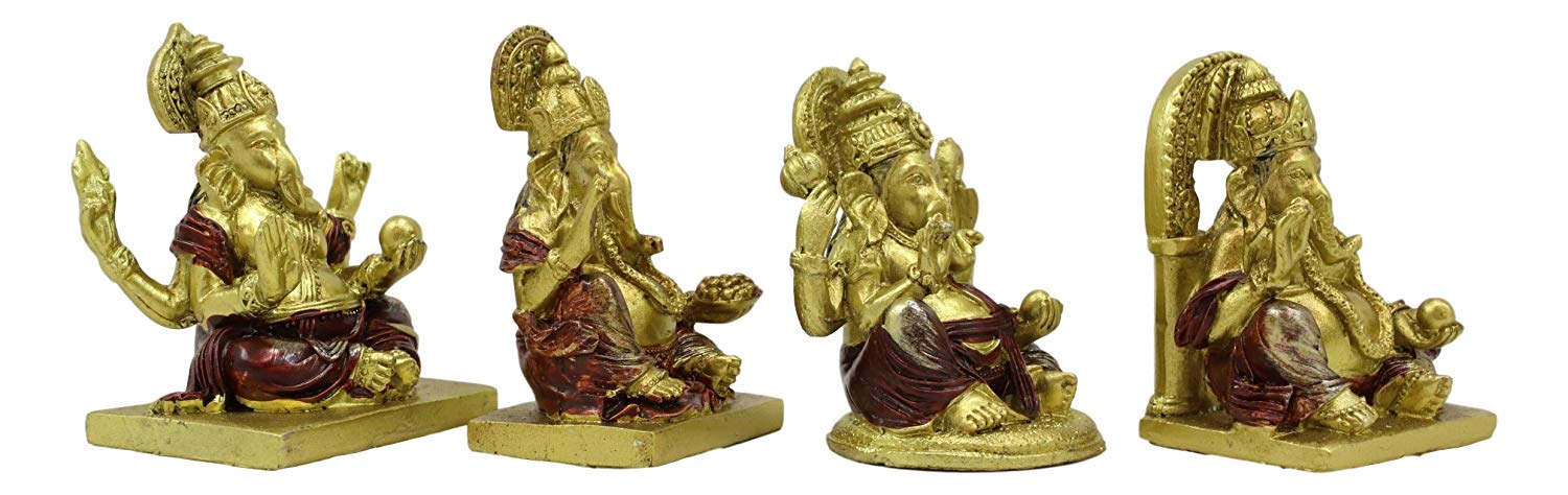 Ebros Set Of 4 Miniature Hindu God Of Success Lord Ganesha Sitting On Throne Figurines - Image 3