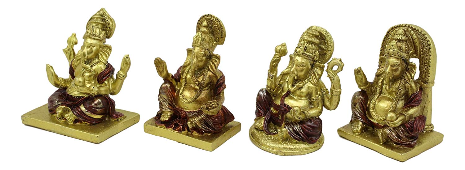 Ebros Set Of 4 Miniature Hindu God Of Success Lord Ganesha Sitting On Throne Figurines - Image 4