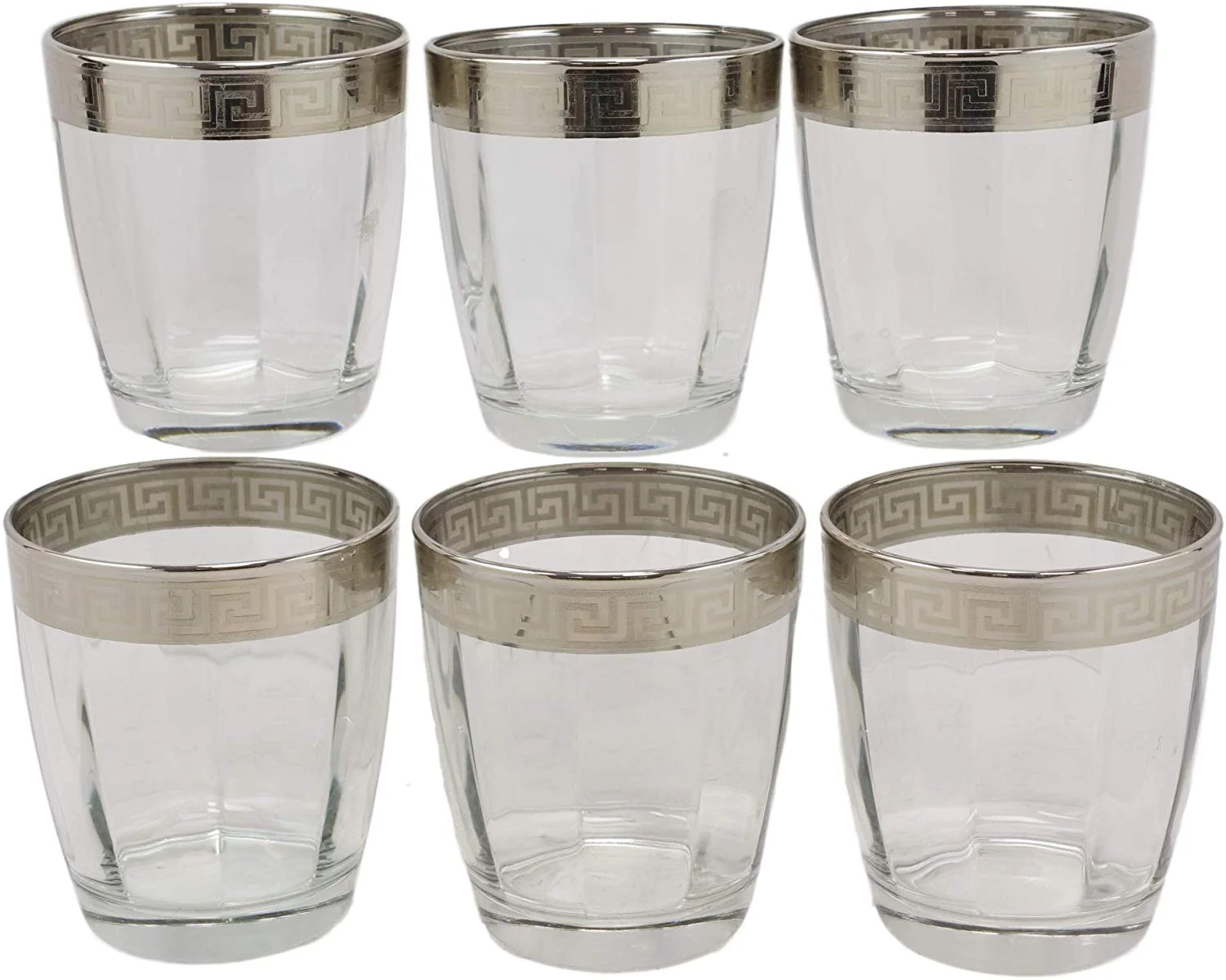 Ebros Set of 6 Double Old Fashioned Tumbler Glass With Greek Rim Accent 12oz - Image 2