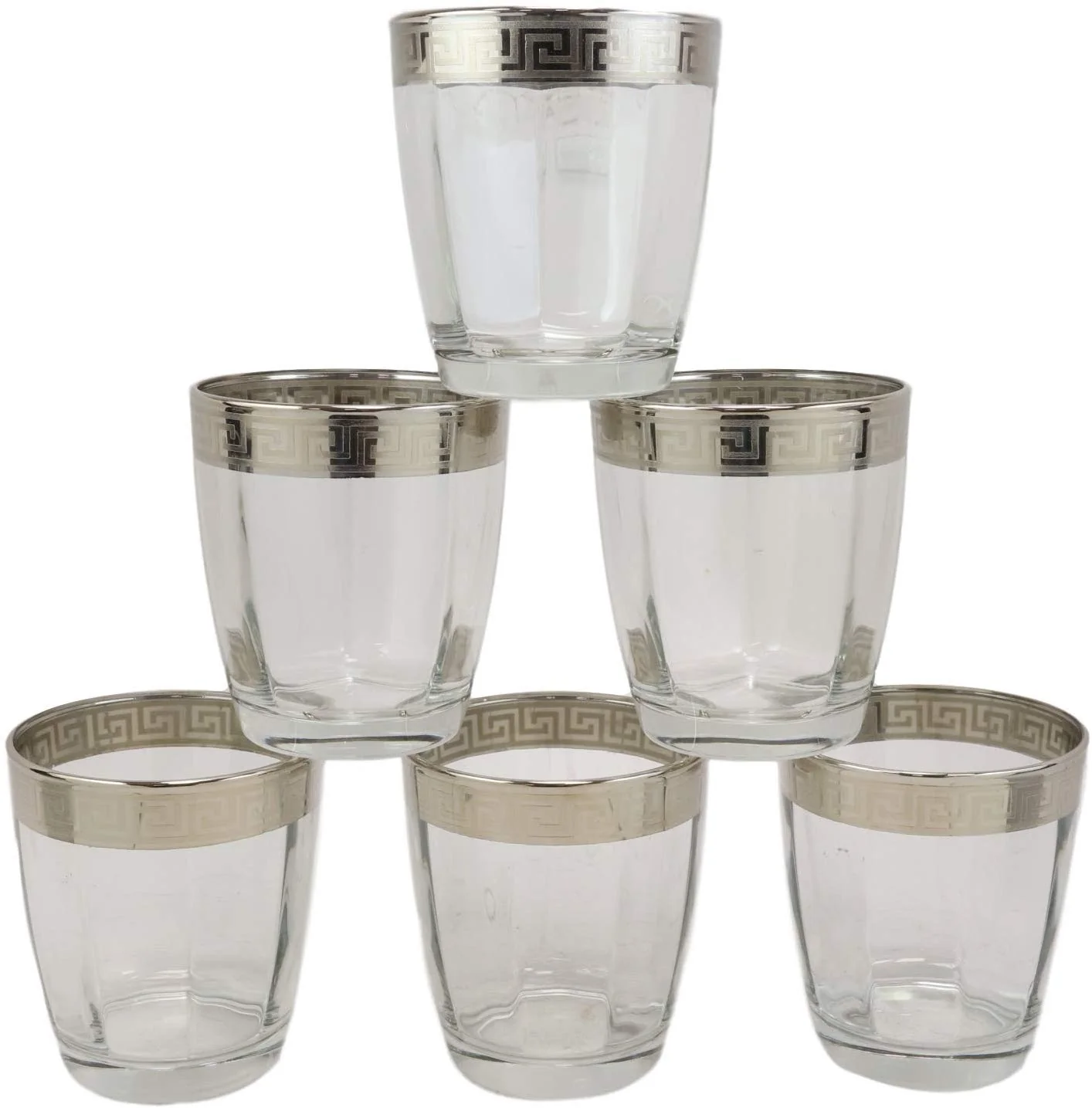Ebros Set of 6 Double Old Fashioned Tumbler Glass With Greek Rim Accent 12oz - Image 3