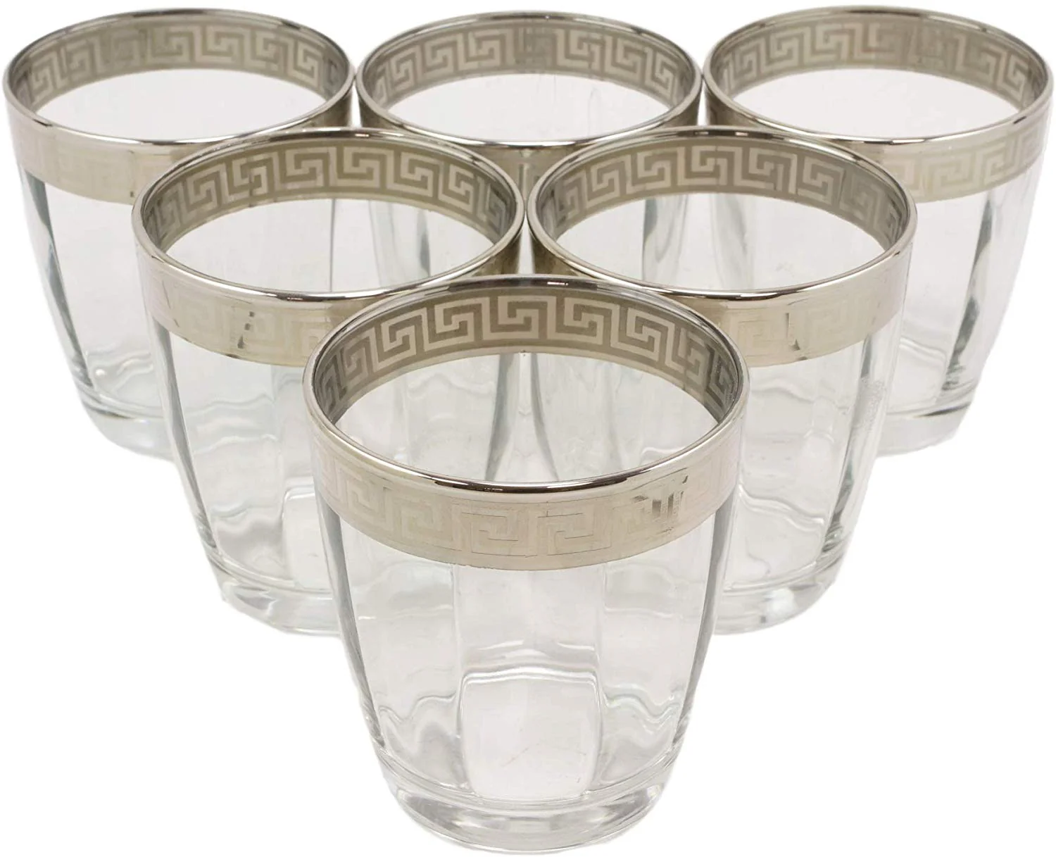 Ebros Set of 6 Double Old Fashioned Tumbler Glass With Greek Rim Accent 12oz - Image 4
