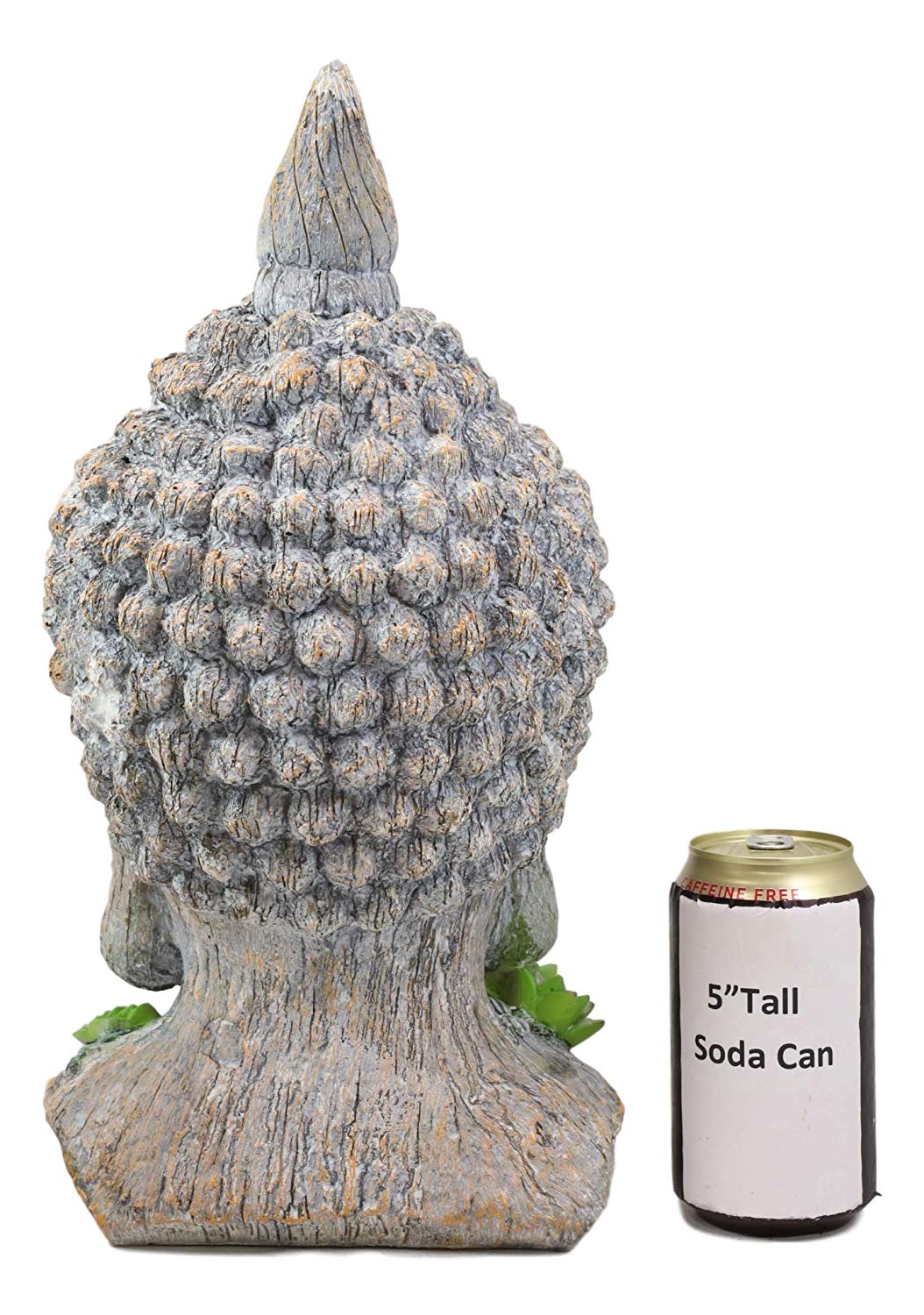 Ebros Shakyamuni Buddha Gautama Ushnisha Head with Floral Succulents Statue 14.75" Tall in Aged Rustic Faux Wood Finish Amitabha Buddhism Bodhisattva Figurine Feng Shui Zen Altar Decoration - Image 4