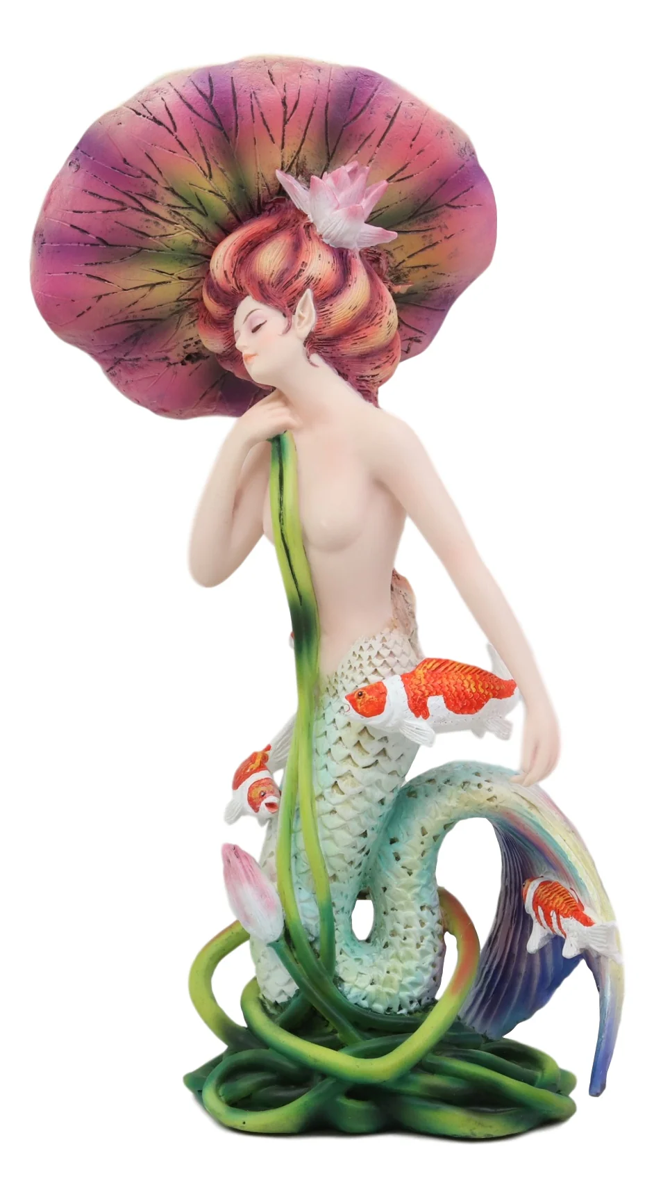 Ebros Sheila Wolk Pulse of The Pond Mermaid by Flower Umbrella and Koi Fishes Statue 9" Tall Mythical Fantasy Siren Mermaids Nautical Decor Figurine - Image 2