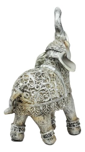 Ebros Silver Filigree Elephant Statue with Glass Mirrors 6" Tall Feng Shui Elephant Figurine Symbol of Wealth Fortune and Protection (Left Facing) - Image 4