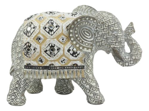 Ebros Silver Geometric Elephant Statue with Unique Tapestry Blanket Design 6.25" Long - Image 3