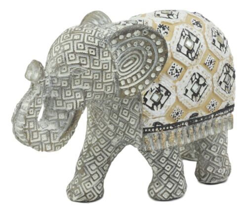 Ebros Silver Geometric Elephant Statue with Unique Tapestry Blanket Design 6.25" Long - Image 4