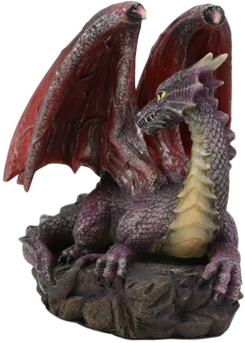 Ebros Small Purple Dragon with Wings Resting On Volcanic Rock Figurine 3.5" Tall - Image 2