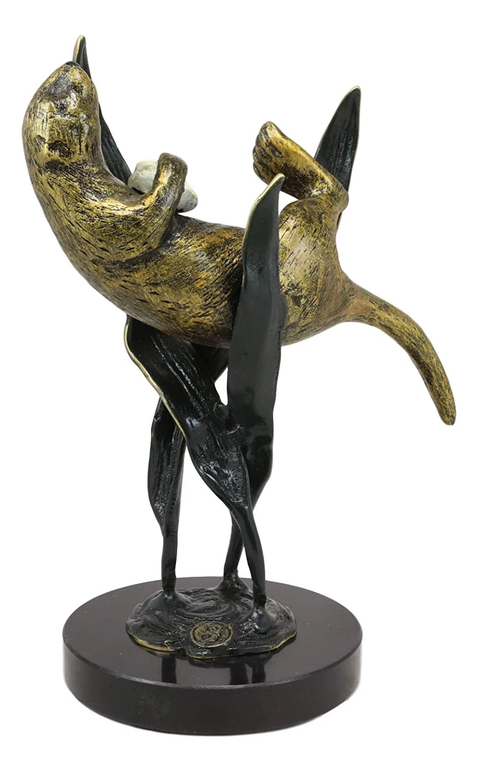 Ebros Solid Brass Nautical Pacific Ocean Sea Otter Lying On Its Back with Giant Seaweeds Kelp Statue On Marble Base 10" Tall Museum Gallery Quality Marine Weasel Otters Figurine Coastal Decorative - Image 5