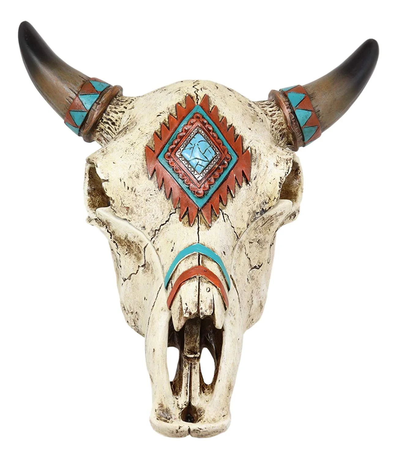 Ebros Southwest Western Steer Bull Cow Skull with Turquoise Diamond Design Jewelry Box Figurine Accent 10.5" Long DOD Day of The Dead Macabre Skulls Trinkets Keys Knick Knacks Coins Storage Container - Image 2