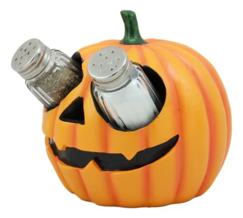 Ebros Spooky Halloween Pumpkin Salt and Pepper Shakers Set Figurine Holder - Image 2