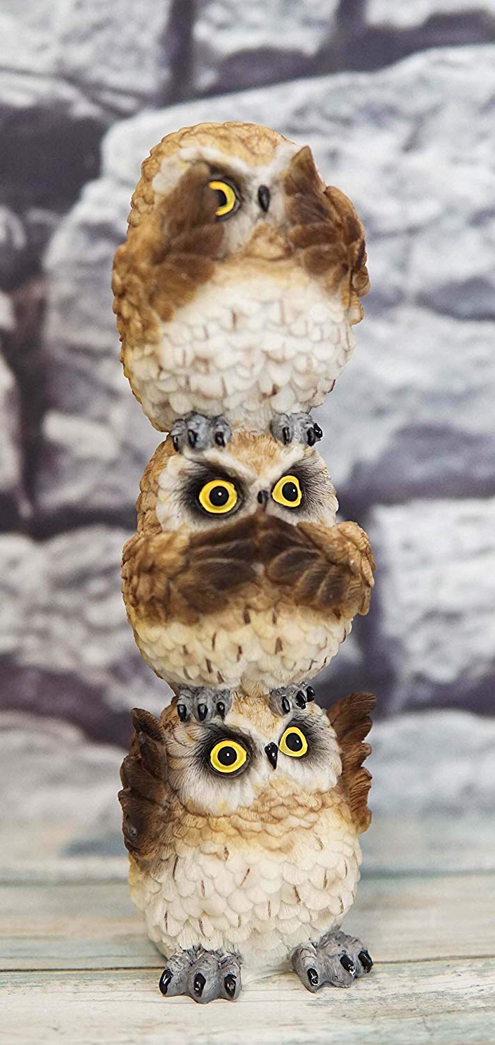 Ebros Stacked See Hear Speak No Evil Wise Acrobatic Fat Owls Figurine (Brown) - Image 3