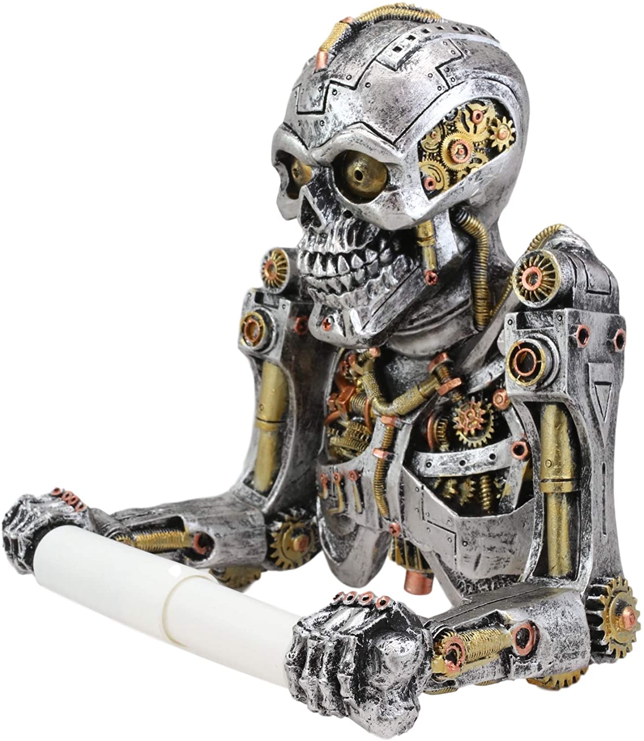 Ebros Steampunk Rustic Gearwork Cyborg Robotic Skeleton Toilet Paper Holder - Image 5
