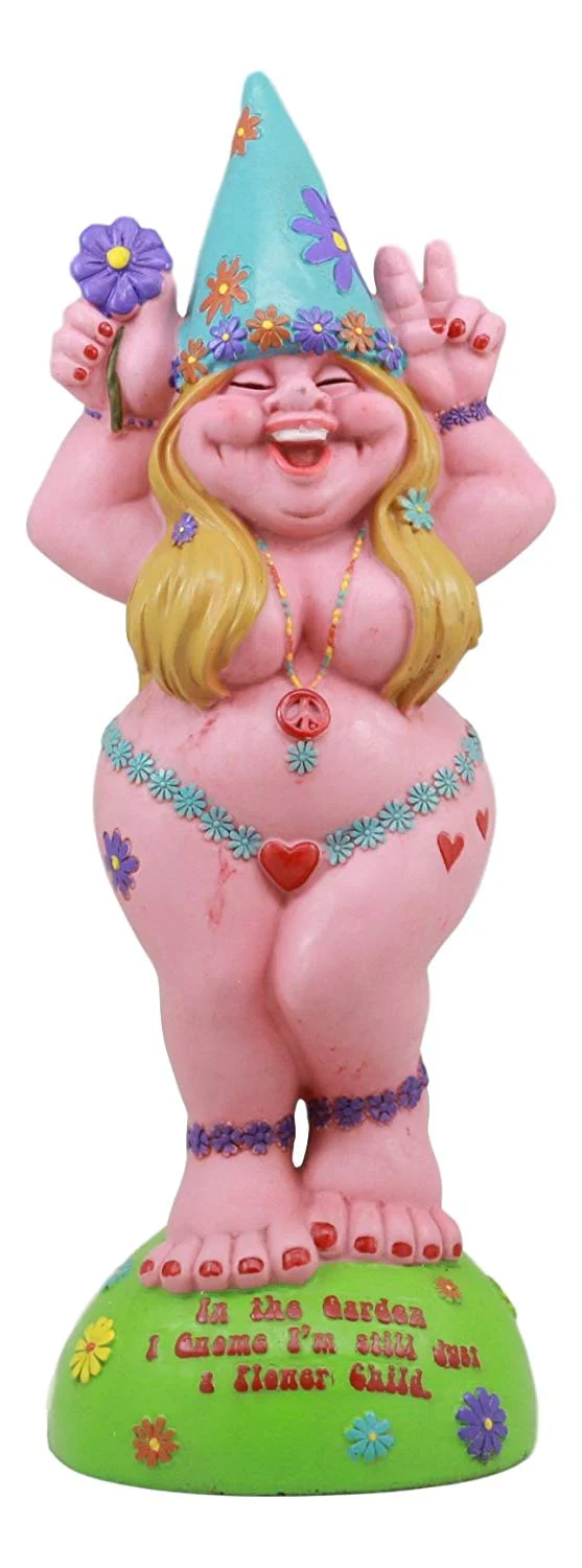 Ebros Summer Of Love Flower Child Hippie Lady Gnome Statue Peace Lovin Mrs Gnome - Image 2