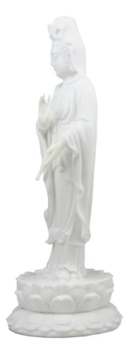Water And Moon Bodhisattva Goddess Kuan Yin Standing On Lotus Statue 12.75"H - Image 2