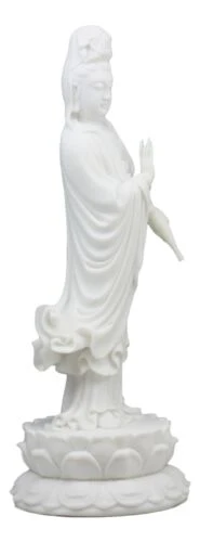 Water And Moon Bodhisattva Goddess Kuan Yin Standing On Lotus Statue 12.75"H - Image 3
