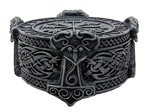 Ebros Thor Mjolnir Hammer Talisman Compass Jewelry Trinket Box Figurine 5"L - Image 2