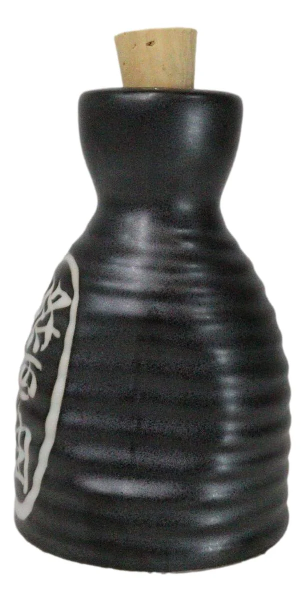 Matte Black Traditional Japanese Soy Sauce Dispenser Flask Tenmoku Porcelain Set - Image 3