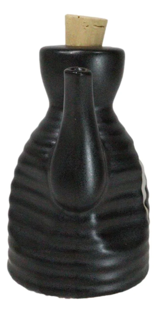 Matte Black Traditional Japanese Soy Sauce Dispenser Flask Tenmoku Porcelain Set - Image 5