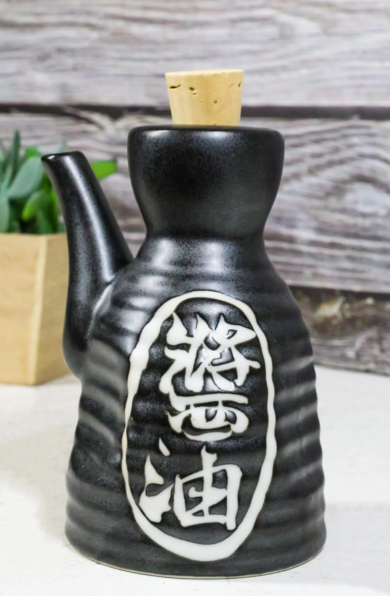 Matte Black Traditional Japanese Soy Sauce Dispenser Flask Tenmoku Porcelain Set - Image 9