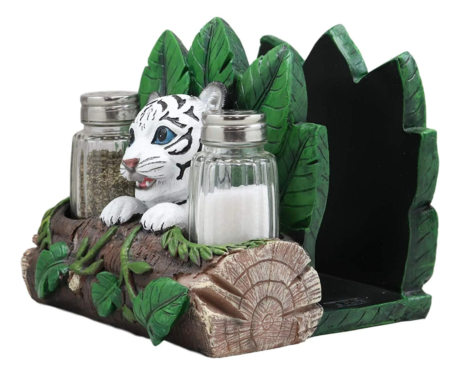 Ebros Rainforest White Tiger Cub Dinner Napkins & Salt Pepper Shakers Holder Set - Image 6