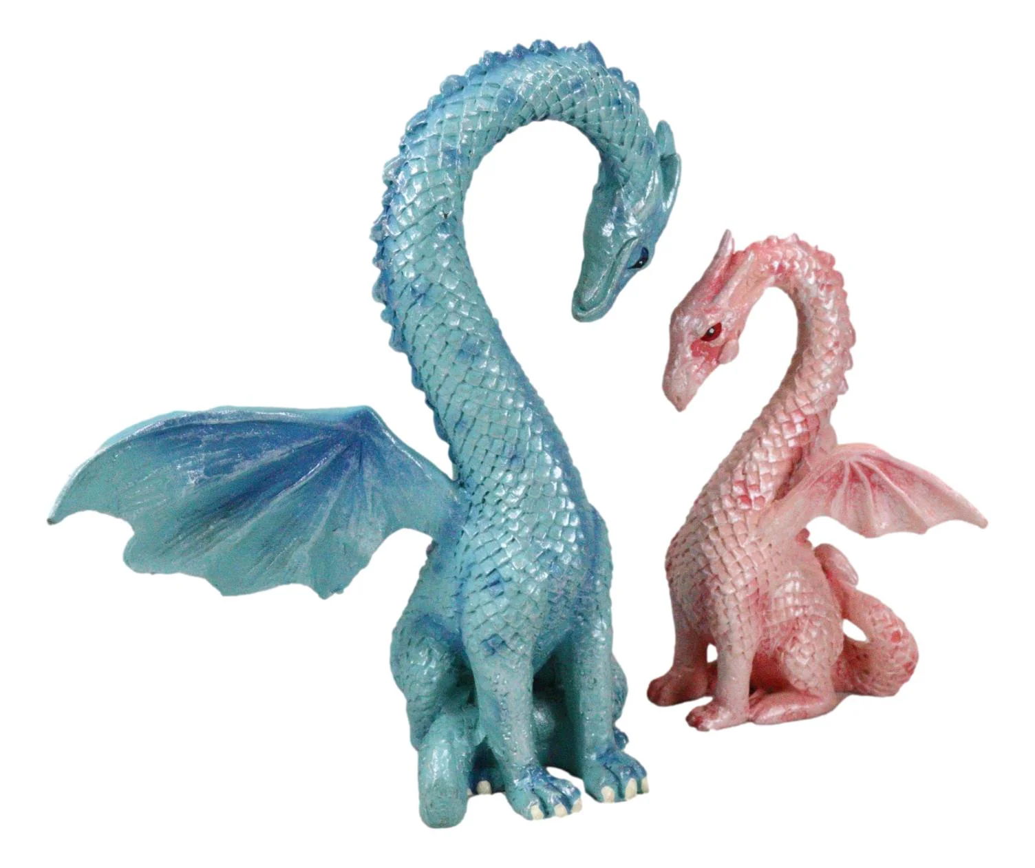 Ebros Valentines Cupid Love Dragon Couple Set of Two Blue and Pink Dragon Statue - Image 2