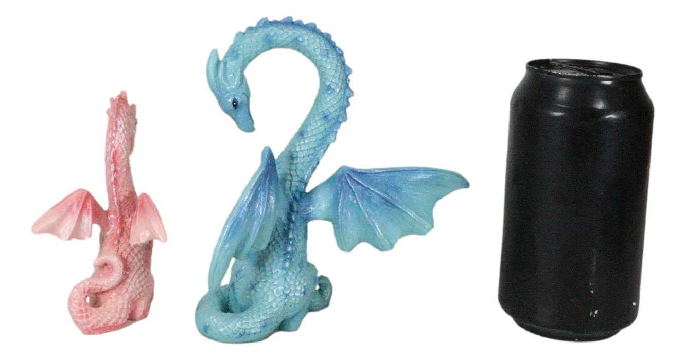 Ebros Valentines Cupid Love Dragon Couple Set of Two Blue and Pink Dragon Statue - Image 8