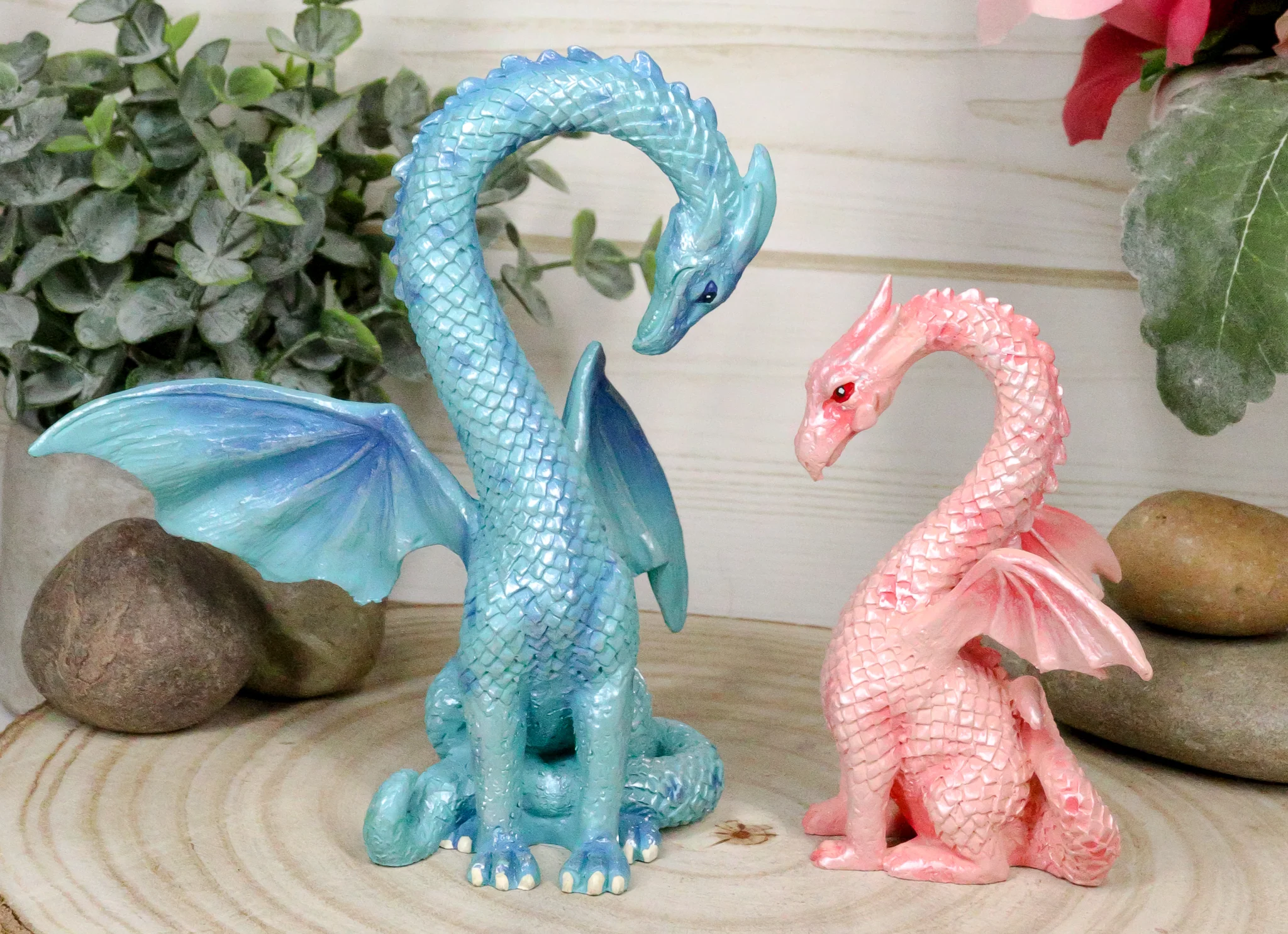 Ebros Valentines Cupid Love Dragon Couple Set of Two Blue and Pink Dragon Statue - Image 9