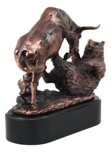 Wall Street Stock Market Charging Bull Trouncing Bear Statue With Pedestal Base - Image 5