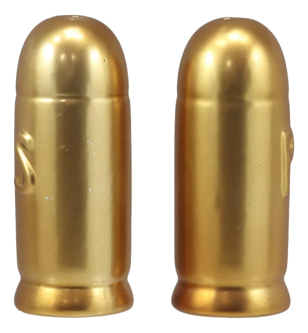 Western Cylindrical Ammo Shells Gold Tone Bullets Ceramic Salt And Pepper Set - Image 4