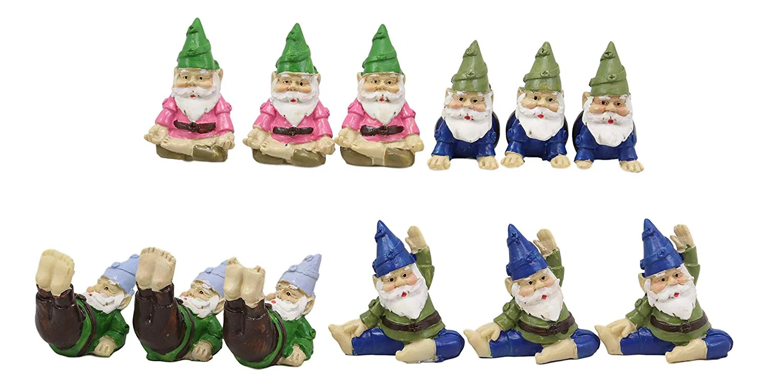 Fairy Garden Village Stone Walls Planter With Steps Display & 12 Yoga Gnomes Set - Image 2