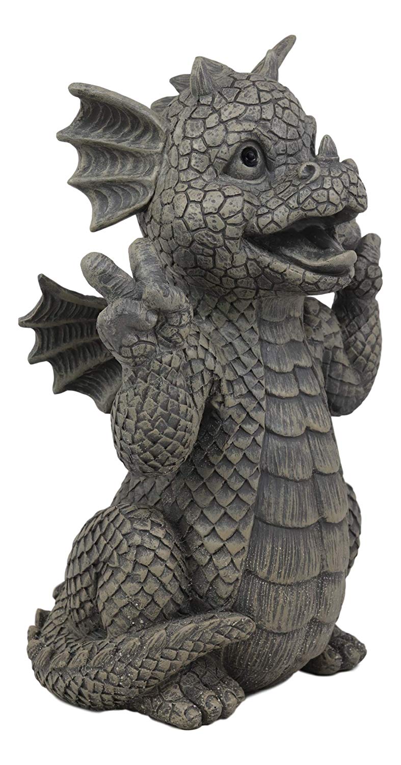 Ebros Whimsical Garden Dragon with Hippie Peace Sign Gesture Statue 10.5" Tall - Image 6