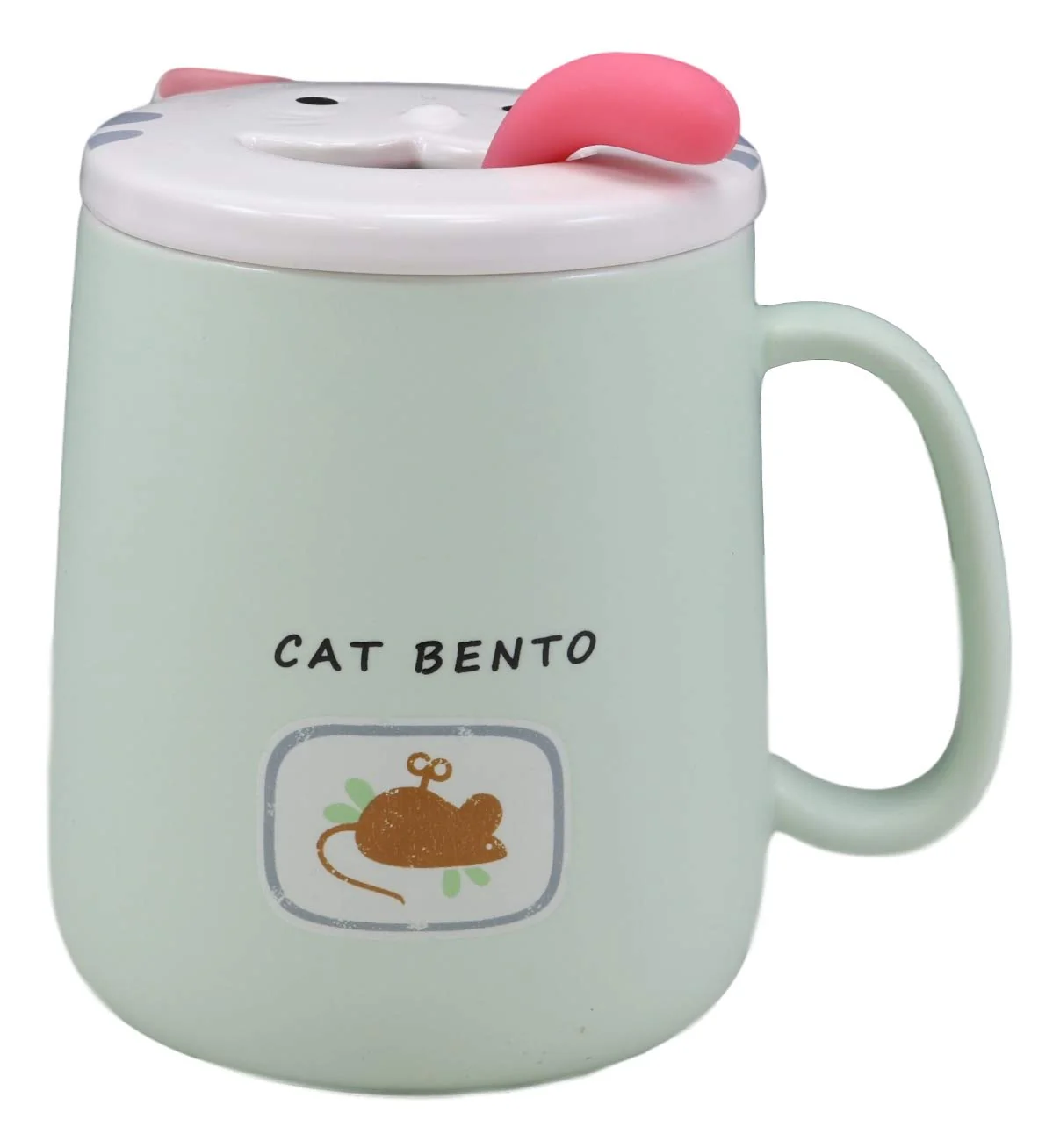 Ebros Coffee Mug Cup With Spoon And Lid 14oz Kittens Or Cats Mugs (Pastel Green) - Image 3