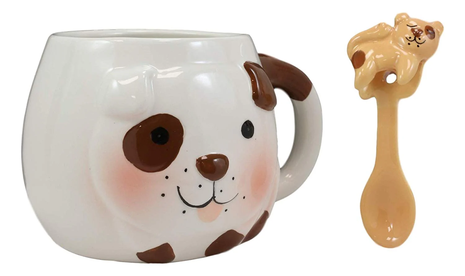 Ebros White And Chocolate Dog Ceramic Coffee Mug With Puppy Latch On Spoon Set - Image 4