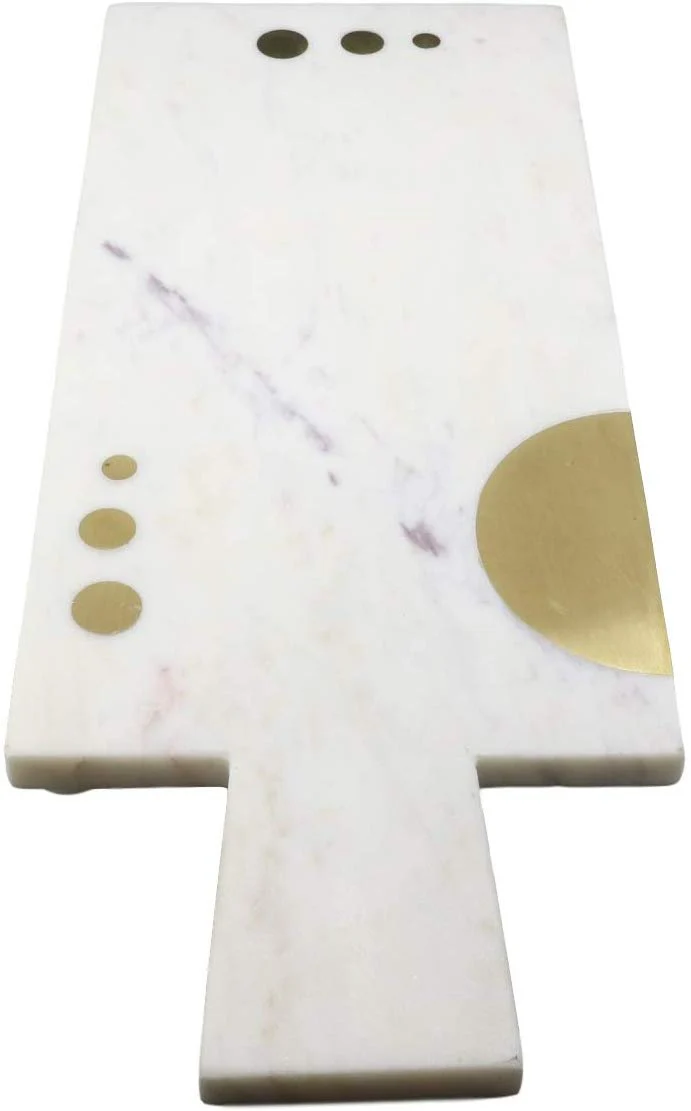 White Banswara Marble Hors D’oeuvres Cheese Board With Brass Gold Inlays 17.5"L - Image 4