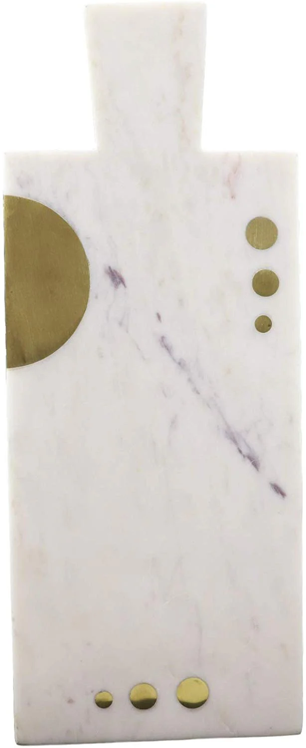 White Banswara Marble Hors D’oeuvres Cheese Board With Brass Gold Inlays 17.5"L - Image 5