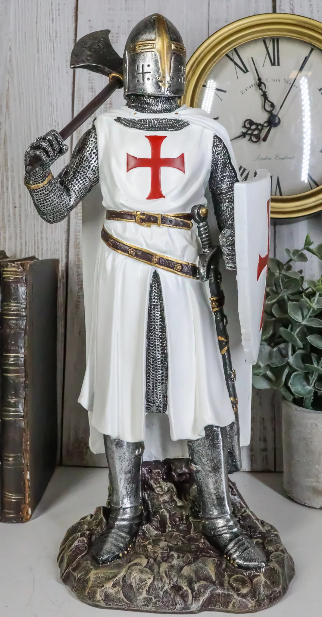 Ebros White Cloak Caped Medieval Crusader Bardiche Axeman Knight Statue Figurine - Image 5