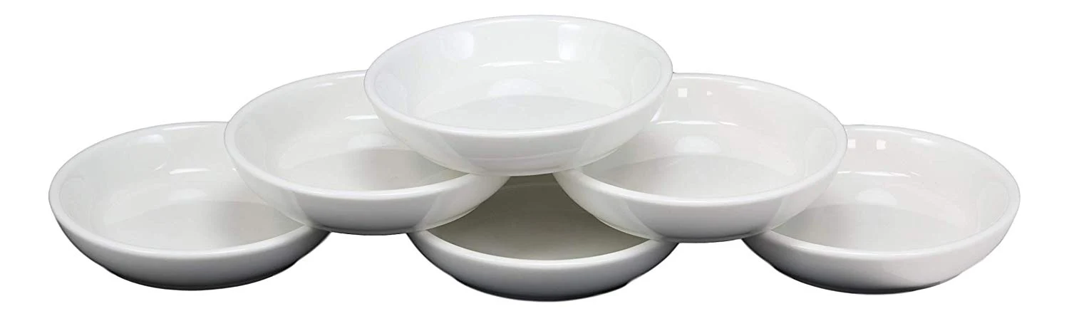 Ebros White Porcelain Contemporary Condiments Soy Sauce Dipping Plate or Dish Set of 6 Great Housewarming Gift Or Party Decor For Sushi Asian Dining Oil Chili Paste Chip Dips Restaurant Supply - Image 4