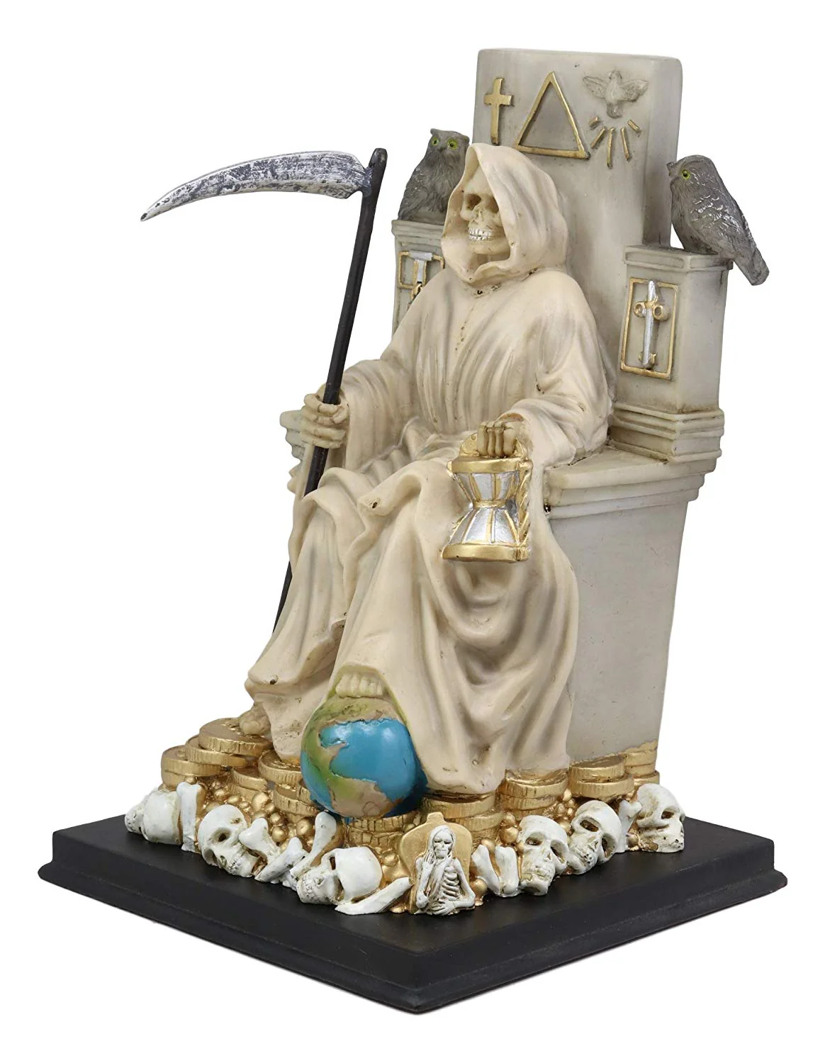 Ebros White Robe Santa Muerte Holy Seated On Throne with Scythe Statue 10.5"H - Image 2